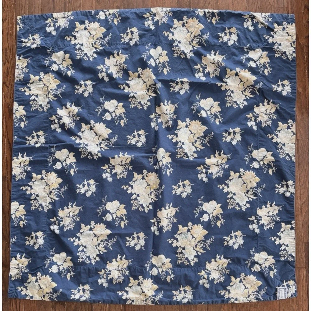 Vtg April Cornell Floral Tablecloth Navy Gold Cream 100% Cotton 48